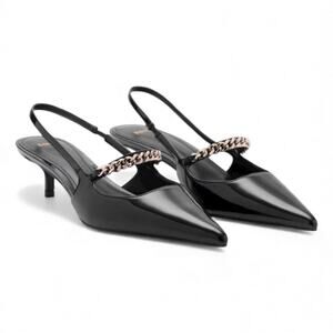 Mango Pointed Toe Kitten Heel Slingback Pump Link Strap Size 40/ 9